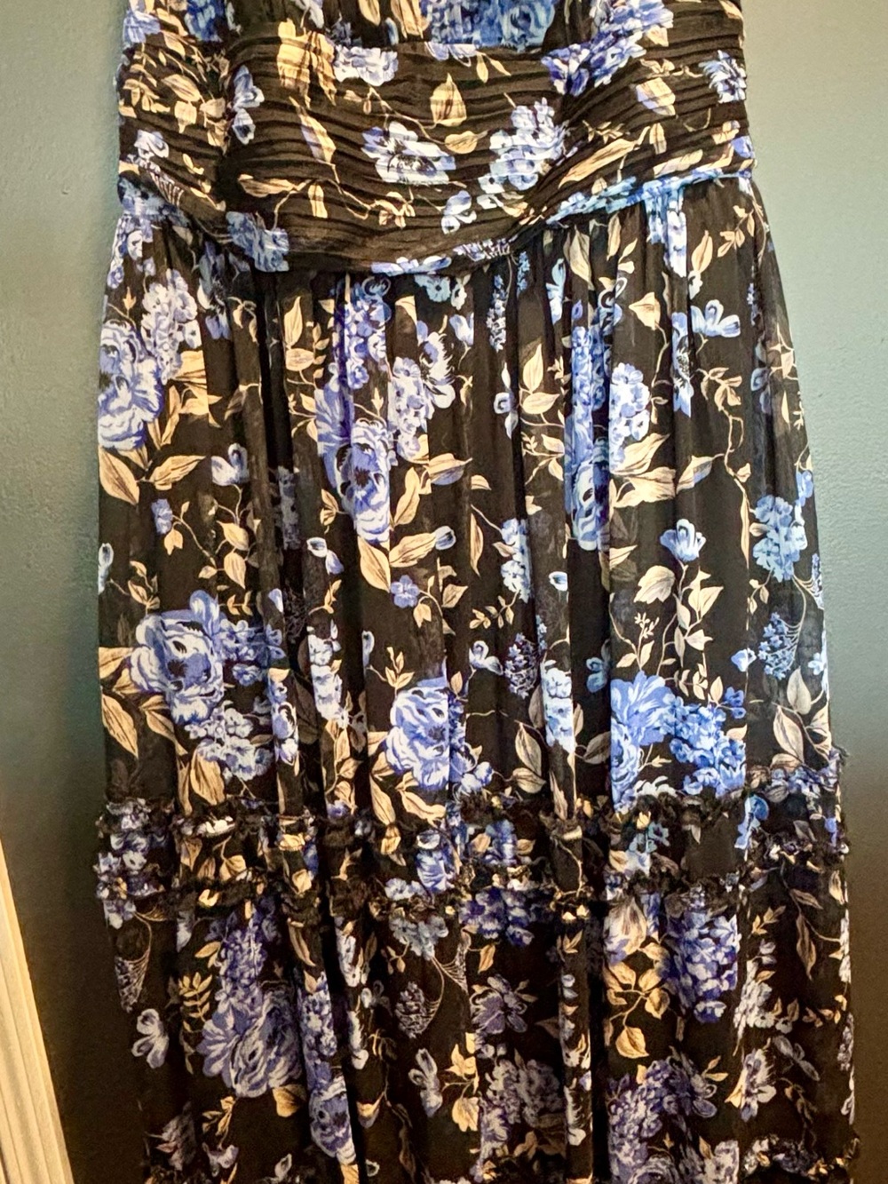 Lulu's Black Maxi Skirt with Blue Floral Print